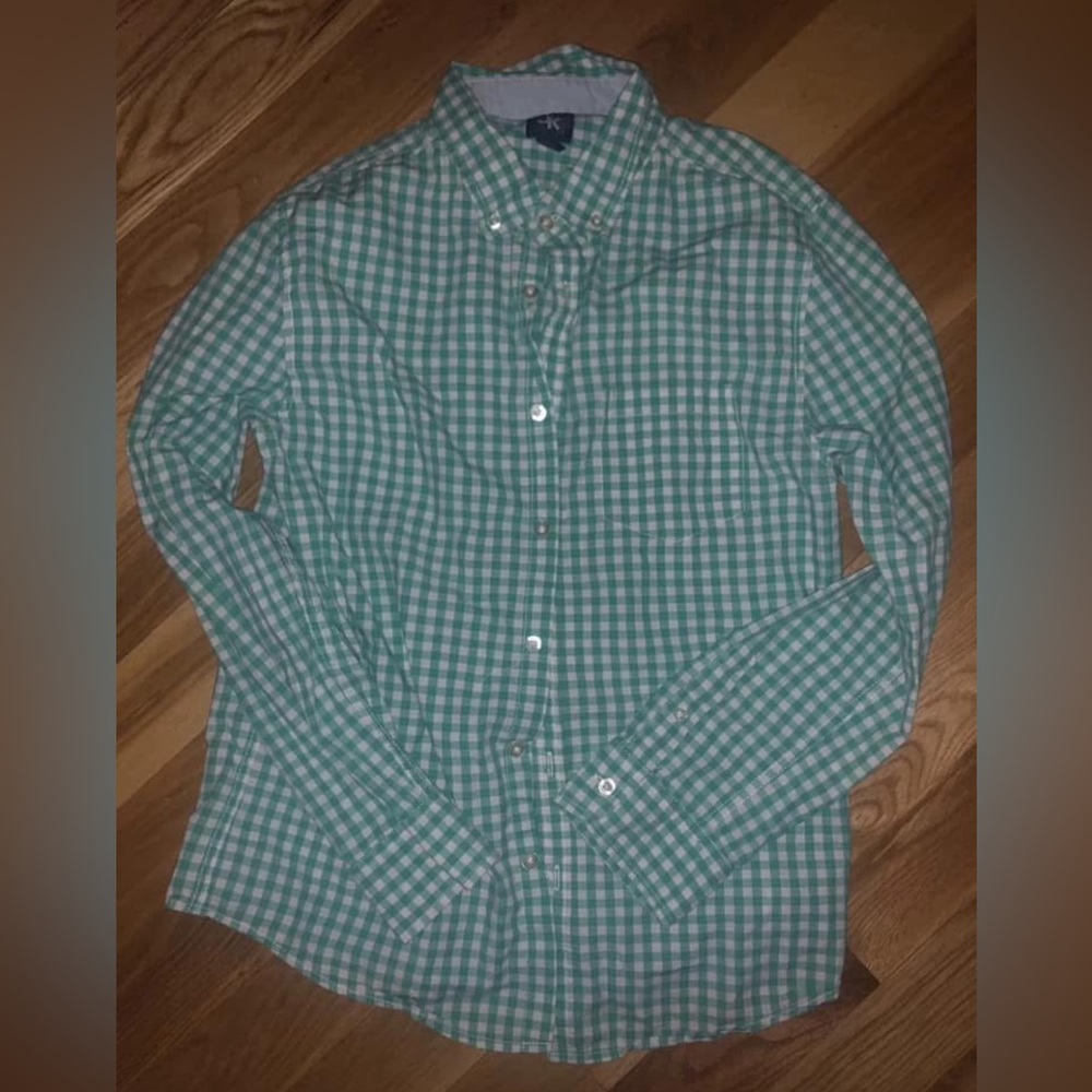 J Khaki  Green Check Long Sleeve Button Down Collared Shirt XL Boys